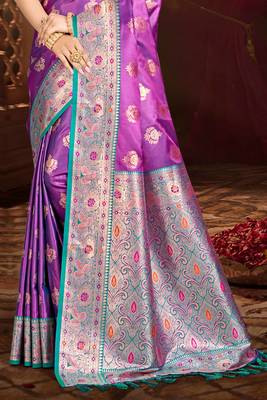 rani purple silk blend woven work traditional saree 3