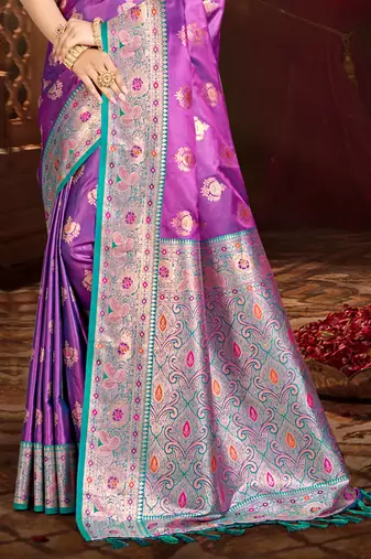 rani purple silk blend woven work traditional saree