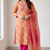 Peach Color Beautiful handwork Zarna Silk Kurti pant Set.