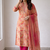 Peach Color Beautiful handwork Zarna Silk Kurti pant Set.