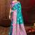 mehendi teal silk blend woven work traditional saree