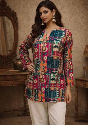  floral digital print muslin silk tunic / stylish short kurti for grilish 1