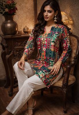  floral digital print muslin silk tunic / stylish short kurti for grilish 3