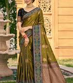 Sangam prints mehendi olive soft silk woven work traditional saree