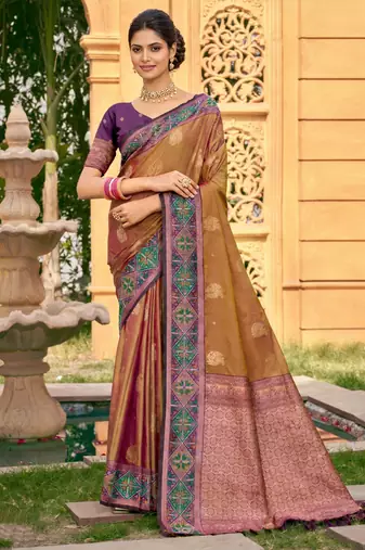 Sangam prints bronze brown soft silk woven work traditional saree