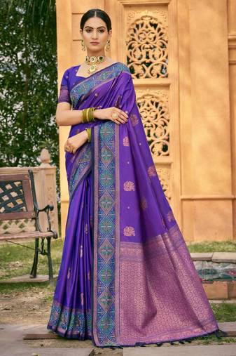 Sangam prints royal purple soft silk woven work traditional saree