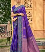 Sangam prints royal purple soft silk woven work traditional saree