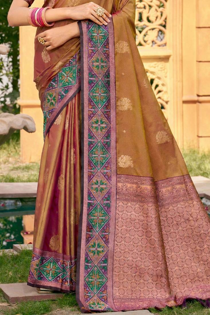 Sangam prints bronze brown soft silk woven work traditional saree