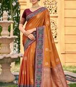 Sangam prints rust orange soft silk woven work traditional saree