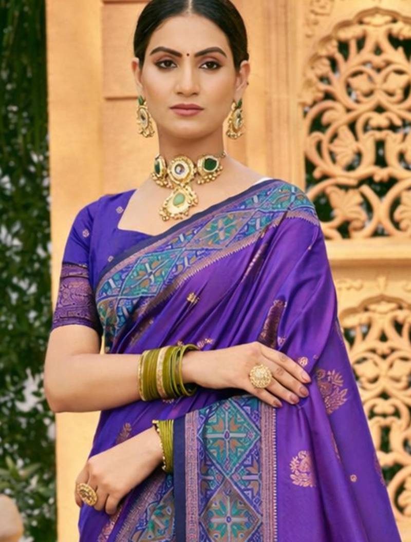 Sangam prints royal purple soft silk woven work traditional saree