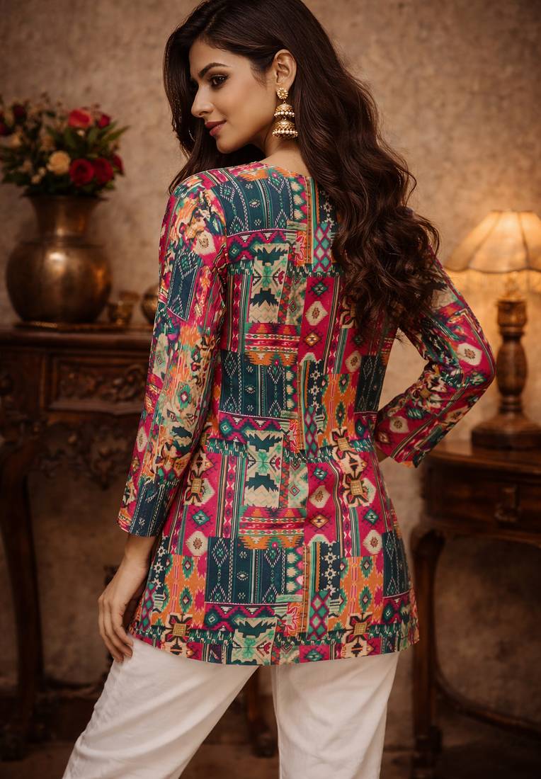Trending floral digital print muslin silk tunic / stylish short kurti for grilish