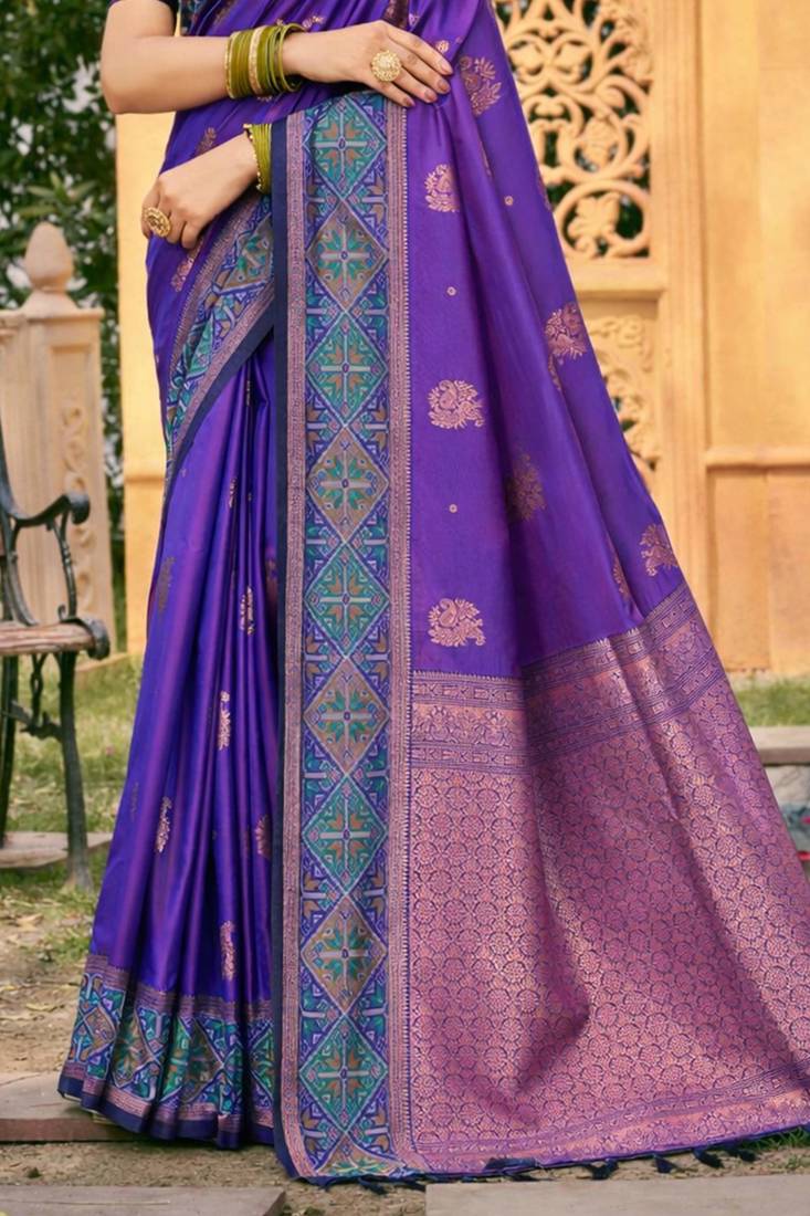 Sangam prints royal purple soft silk woven work traditional saree