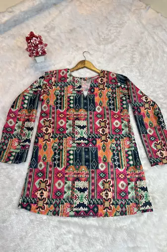  floral digital print muslin silk tunic / stylish short kurti for grilish