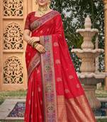 Sangam prints classic red soft silk woven work traditional saree