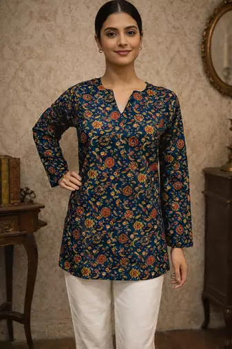 Trending floral digital print muslin silk tunic / stylish short kurti for grilish