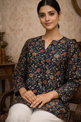 Trending floral digital print muslin silk tunic / stylish short kurti for grilish