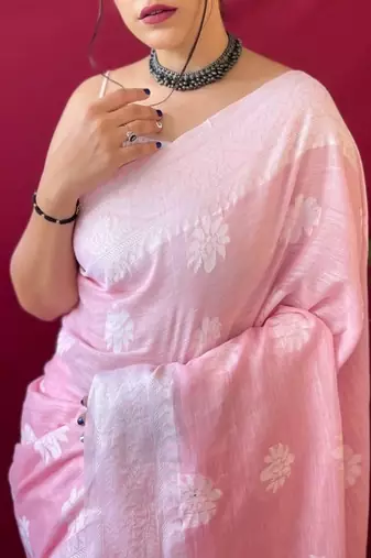 pink silk blend banarasi saree with blouse 