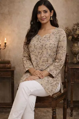  floral digital print muslin silk tunic / stylish short kurti for grilish
