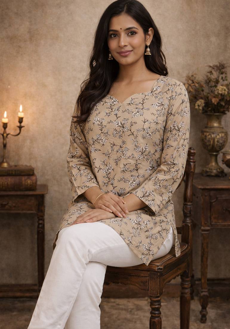 Trending floral digital print muslin silk tunic / stylish short kurti for grilish