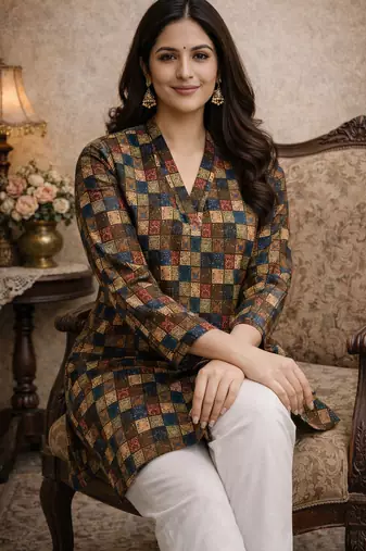  floral digital print muslin silk blend tunic