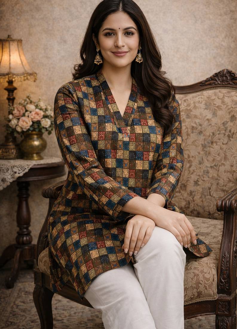 Trending floral digital print muslin silk tunic / stylish short kurti for grilish