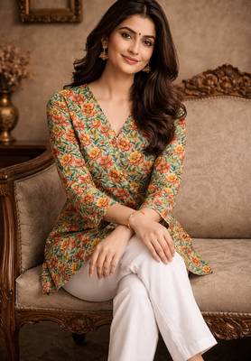  floral digital print muslin silk tunic / stylish short kurti for grilish 2