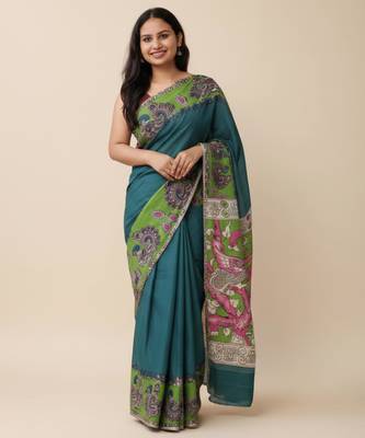 Rama peacock green heritage kalamkari saree 1