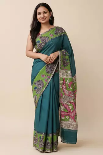 Rama peacock green heritage kalamkari saree