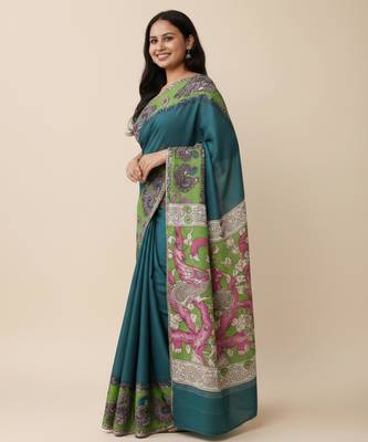 Rama peacock green heritage kalamkari saree 2