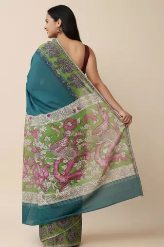 Rama peacock green heritage kalamkari saree