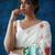 White floral printed linen saree