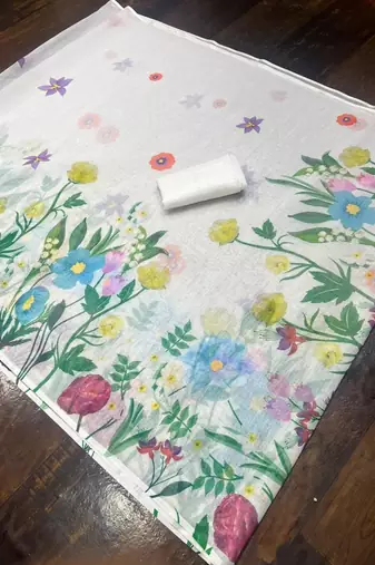 White floral printed linen saree