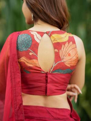 Red earthy sunflower kalamkari saree 2
