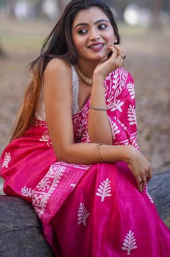 Pink  fuchsia batik inspired saree