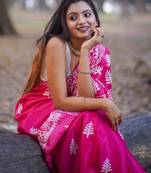 Pink  fuchsia batik inspired saree
