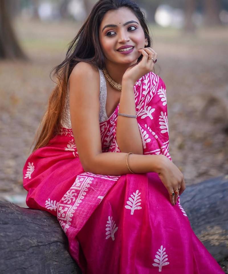 Pink  fuchsia batik inspired saree