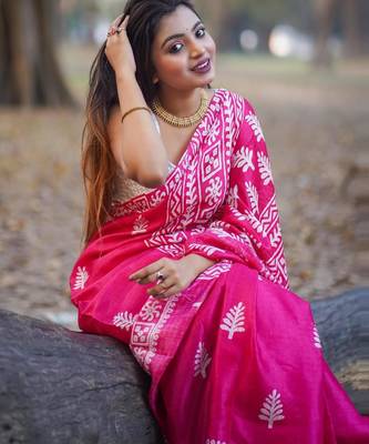 Pink  fuchsia batik inspired saree 2