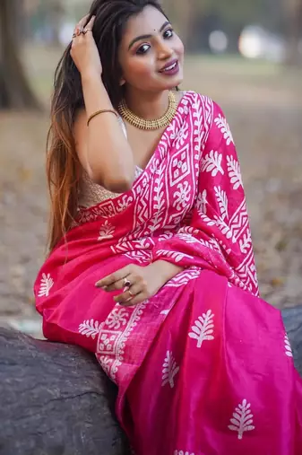 Pink  fuchsia batik inspired saree