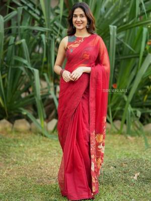 Red earthy sunflower kalamkari saree 5