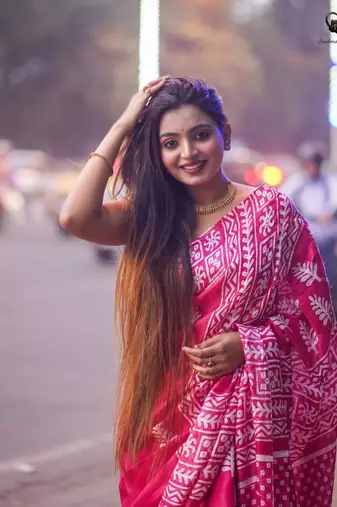 Pink  fuchsia batik inspired saree