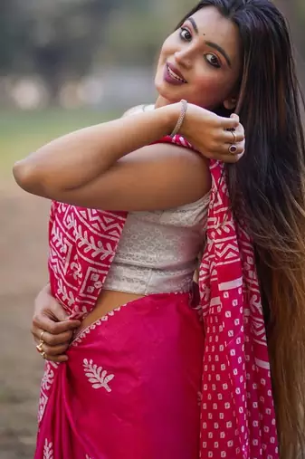 Pink  fuchsia batik inspired saree