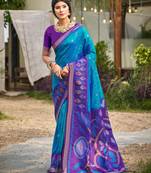 Blue and purple silk blend saree
