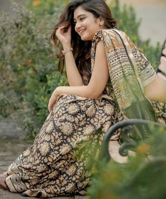 Black ajrakh print linen saree 4