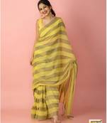 Mustard striped linen saree
