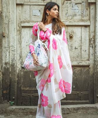 Purple painted artistic floral saree 1