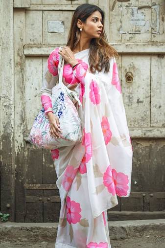 Purple painted artistic floral saree
