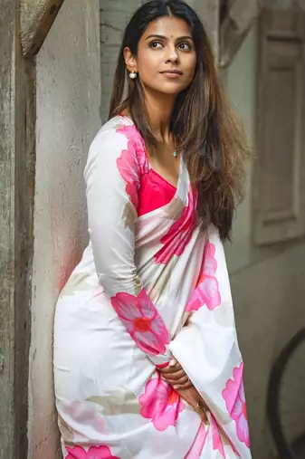 Purple painted artistic floral saree