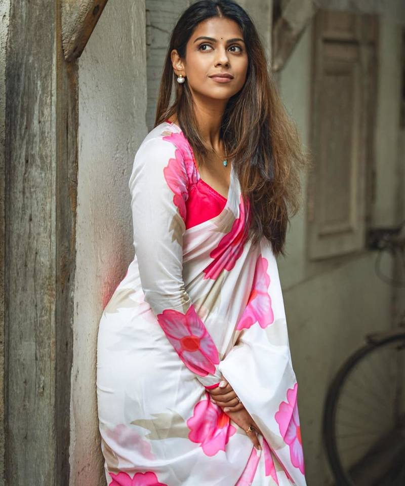 Purple painted artistic floral saree