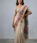 Beige embroidered floral vine saree