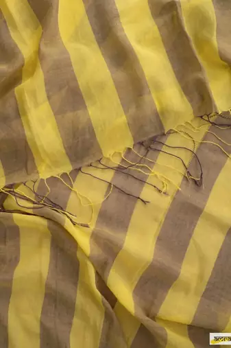 Mustard striped linen saree